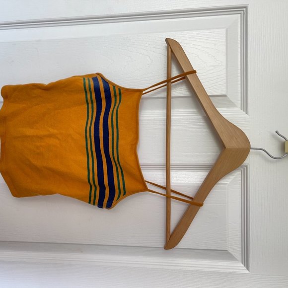 Burnt Yellow Crop Top with Green and Navy Stripes - Picture 1 of 2